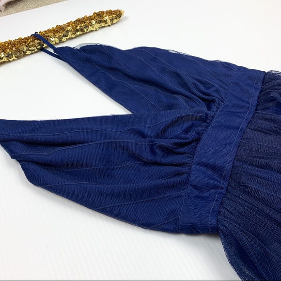 Navy Blue Criss Cross Back Mesh Elegant Maxi Dress - Picture 8 of 11